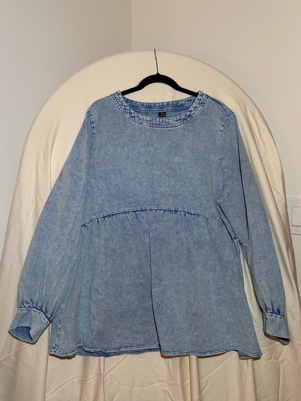 SHEIN Light Blue Denim Peplum Long-Sleeve Top